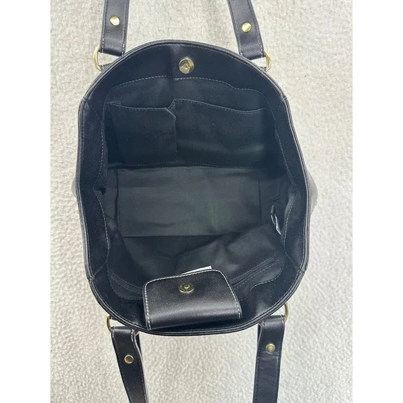 Ann Taylor LOFT Woven Polka Dot Shoulder Bag Satchel Purse Gold Accents - Picture 5 of 9